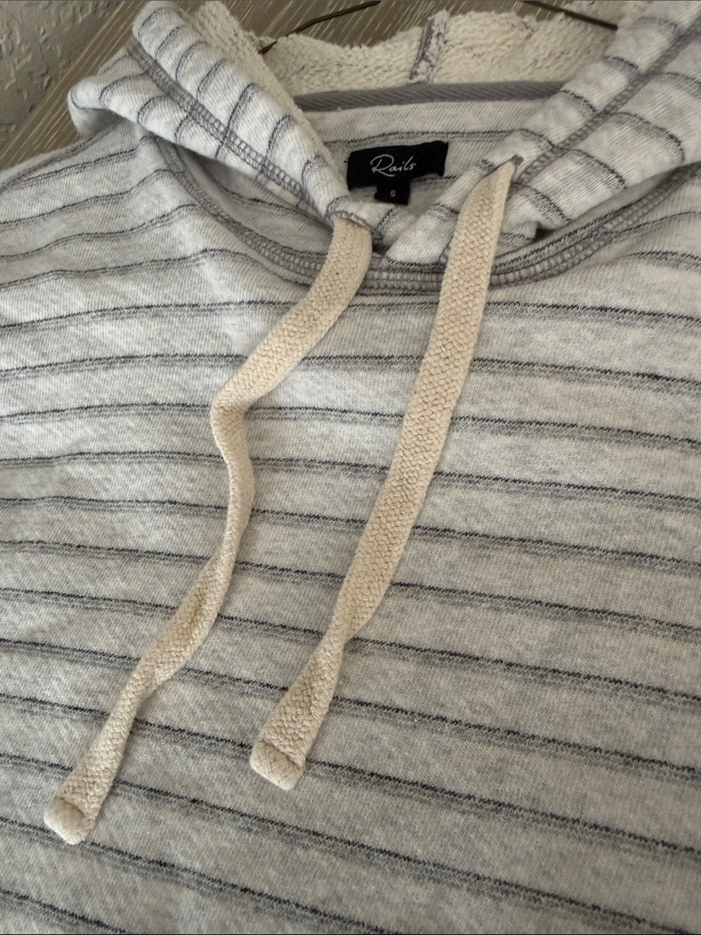 Rails Striped Crewneck Hoodie in Light Gray and Dark Gray